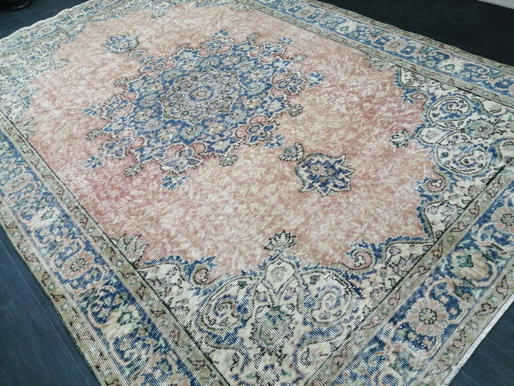 Beige Turkish Oushak Rug 6' 4" x 9' 7" Hand-Knotted