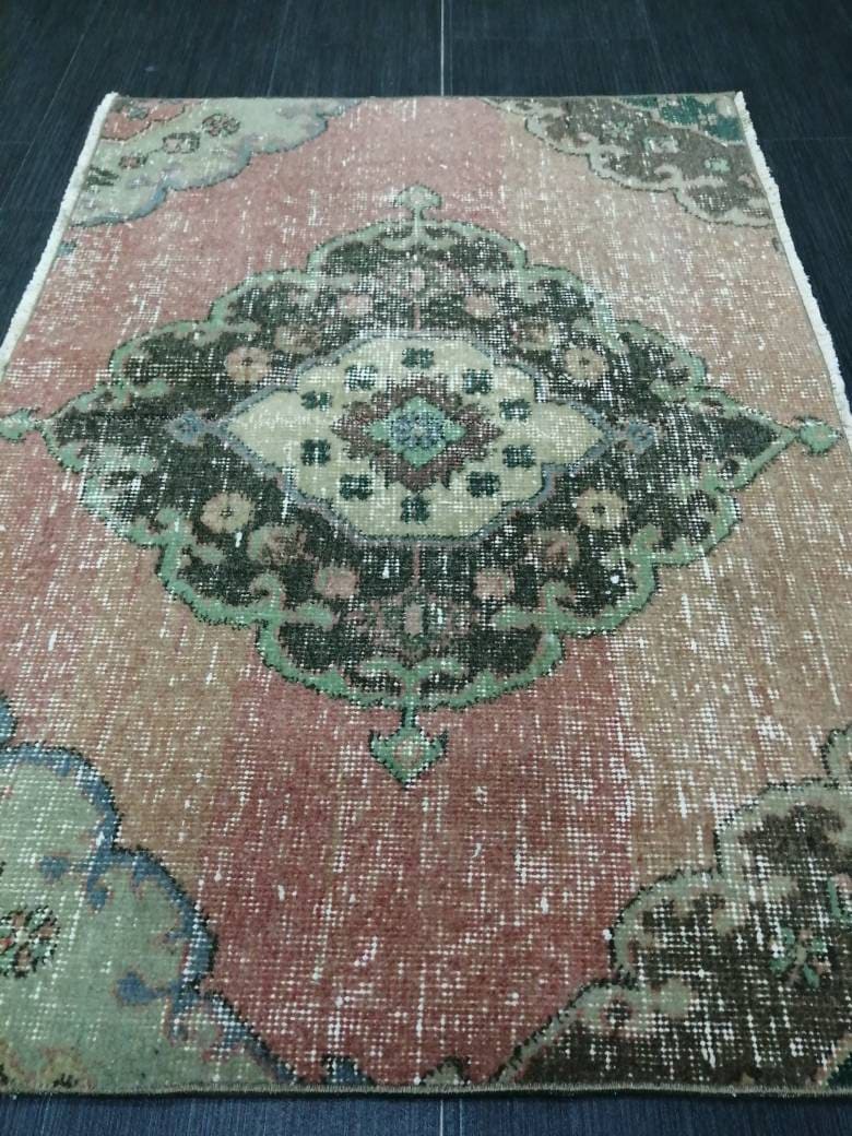 Beige Turkish Distressed Runner Rug 2' 4" x 3' 3" Hand-Knotted | No. WR28591