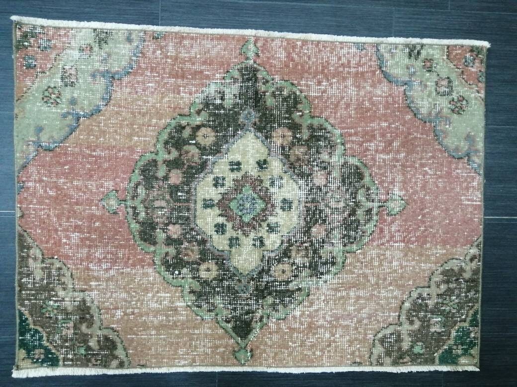 Beige Turkish Distressed Runner Rug 2' 4" x 3' 3" Hand-Knotted | No. WR28591