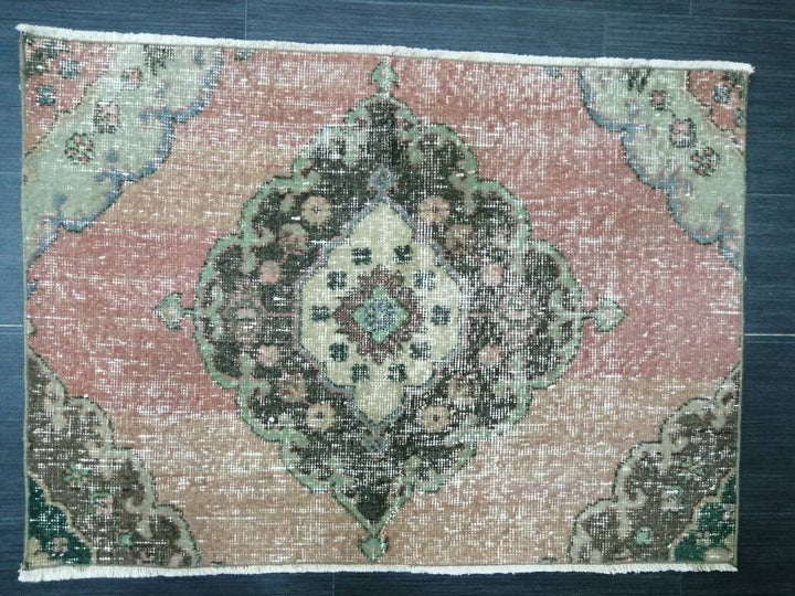 Beige Turkish Distressed Runner Rug 2' 4" x 3' 3" Hand-Knotted | No. WR28591