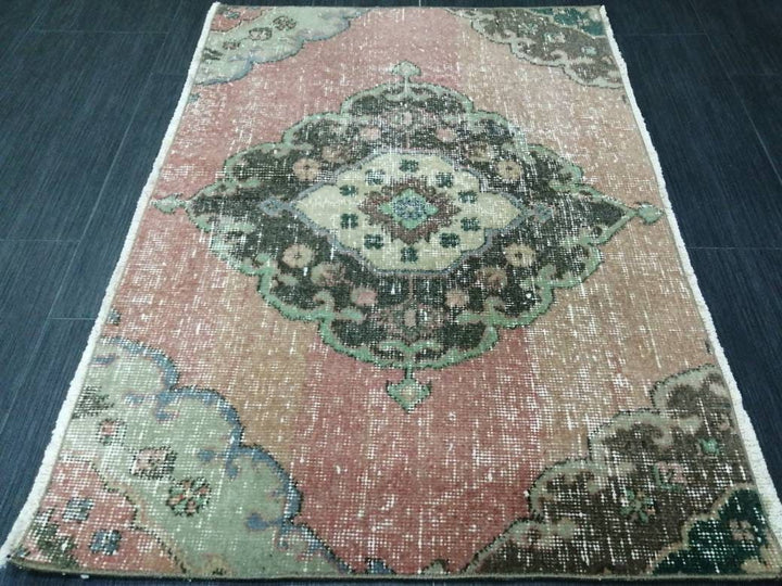 Beige Turkish Distressed Runner Rug 2' 4" x 3' 3" Hand-Knotted | No. WR28591