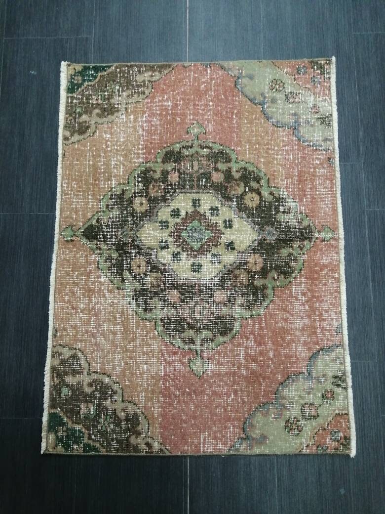 Beige Turkish Distressed Runner Rug 2' 4" x 3' 3" Hand-Knotted | No. WR28591