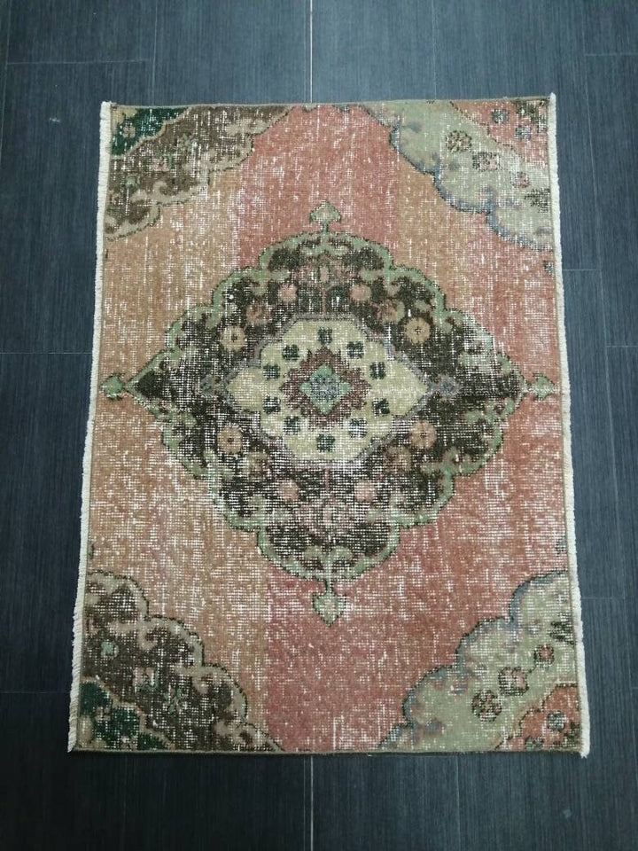 Beige Turkish Distressed Runner Rug 2' 4" x 3' 3" Hand-Knotted | No. WR28591