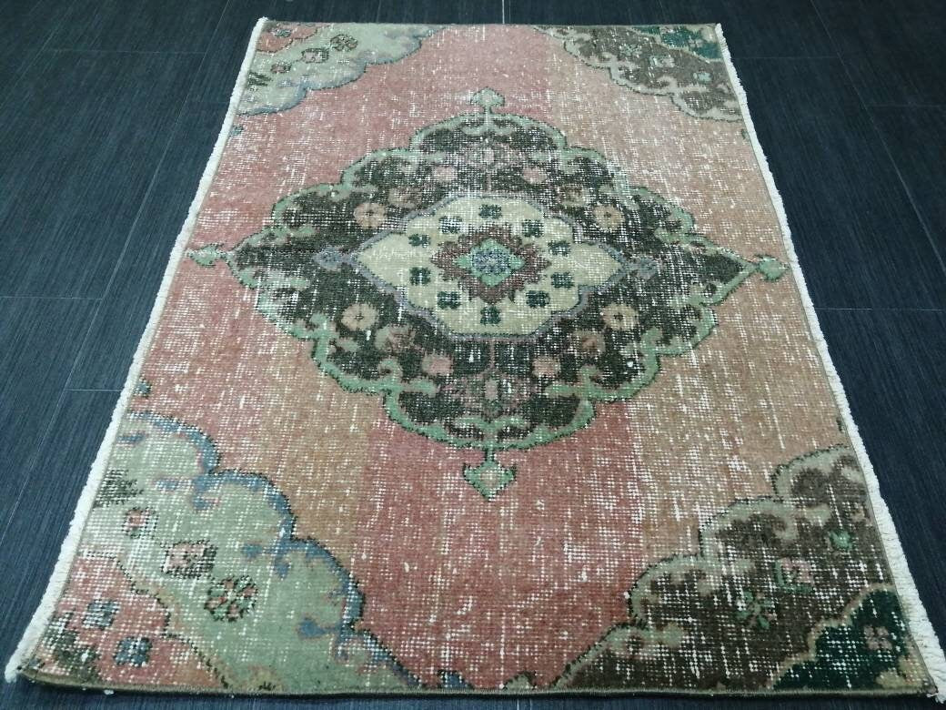 Beige Turkish Distressed Runner Rug 2' 4" x 3' 3" Hand-Knotted | No. WR28591