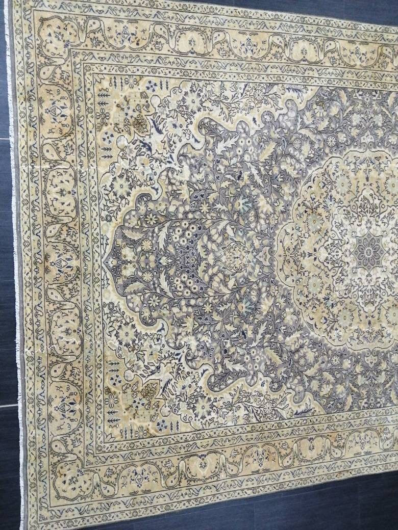 Beige Turkish Runner Rug 6' 6" x 9' 11" Hand-Knotted close-up