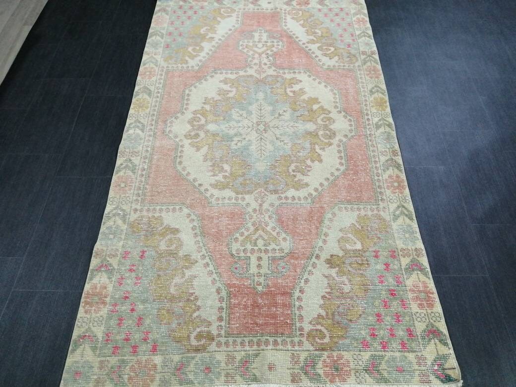 Tan Turkish Runner Rug 3' 11" x 7' Hand-Knotted reverse