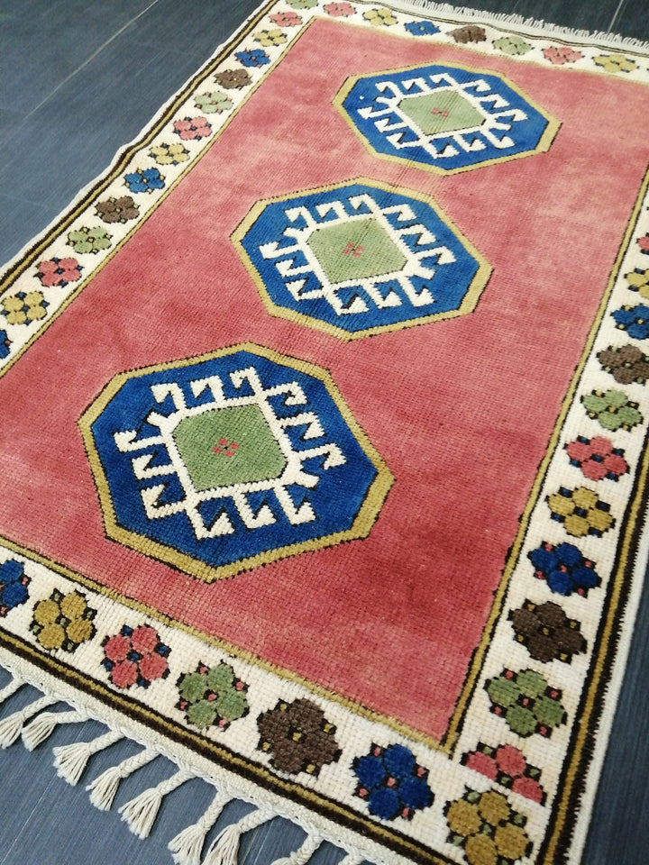 Beige Turkish Runner Rug 3' 4" x 4' 10" Hand-Knotted close-up