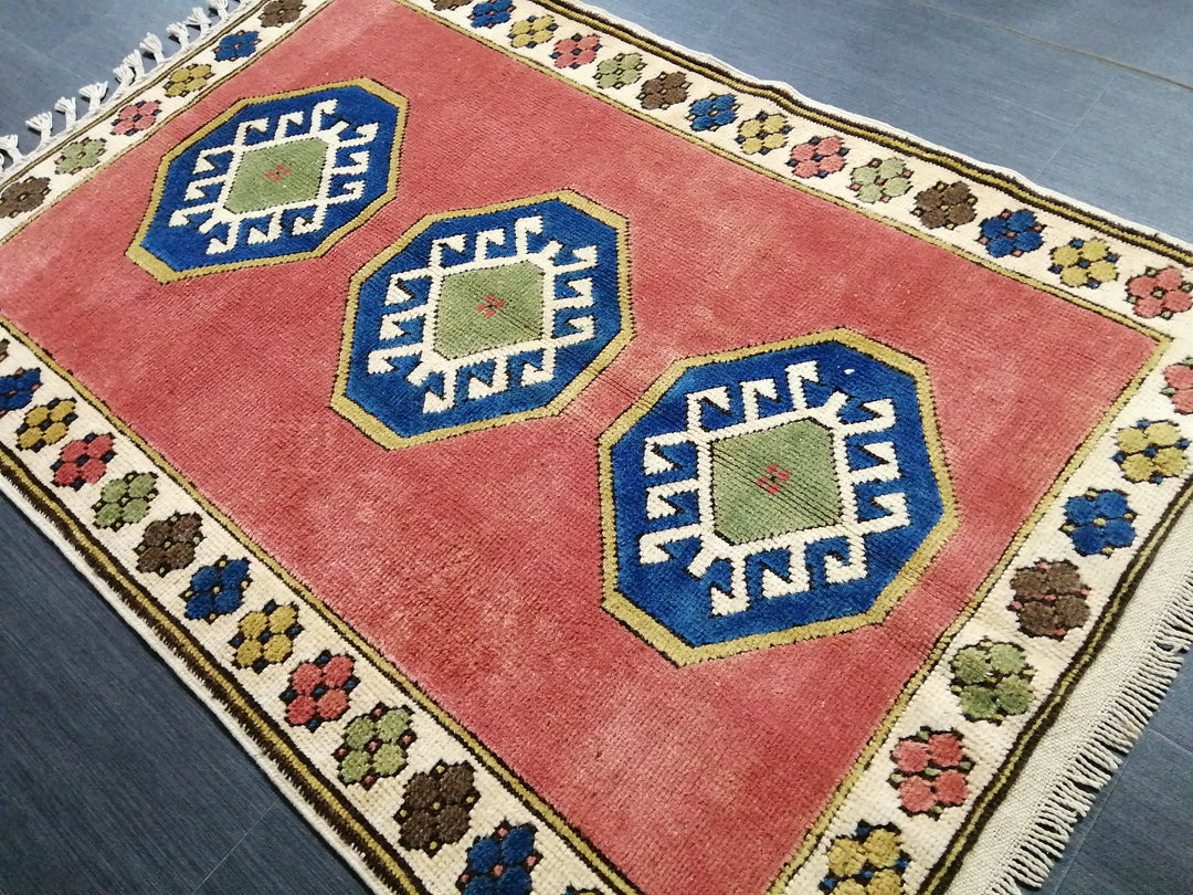 Beige Turkish Runner Rug 3' 4" x 4' 10" Hand-Knotted field