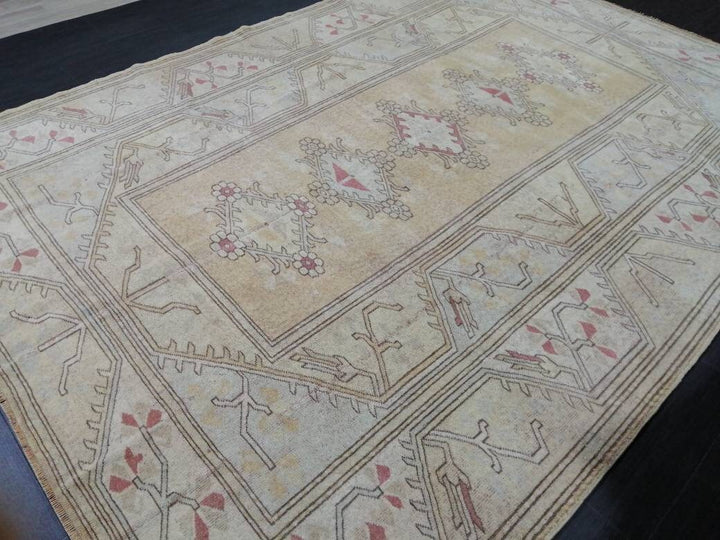 Beige Turkish Oushak Rug 6' 9" x 9' 6" Hand-Knotted texture