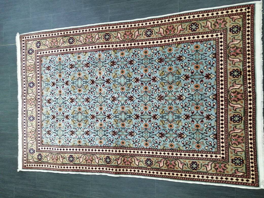Blue Turkish Runner Rug 3' 5" x 4' 7" Hand-Knotted | No. WR32745