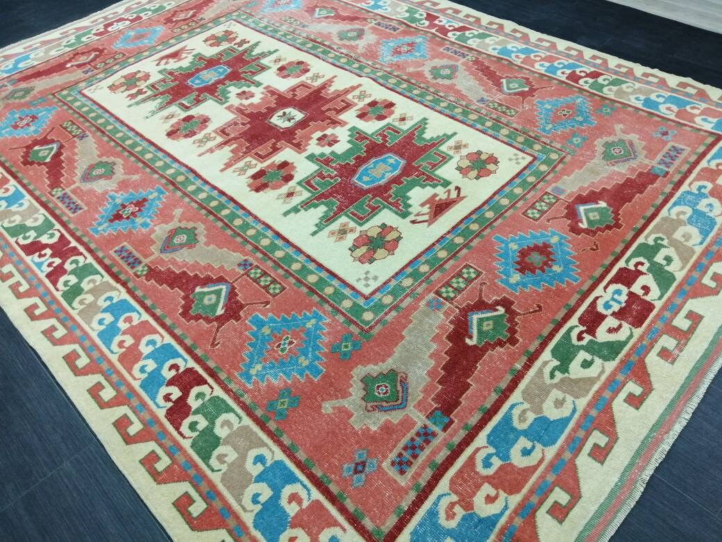 Beige Turkish Runner Rug 6' 9" x 9' 1" Hand-Knotted