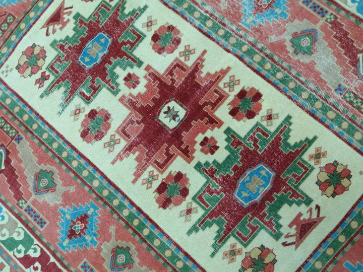 Beige Turkish Runner Rug 6' 9" x 9' 1" Hand-Knotted detail