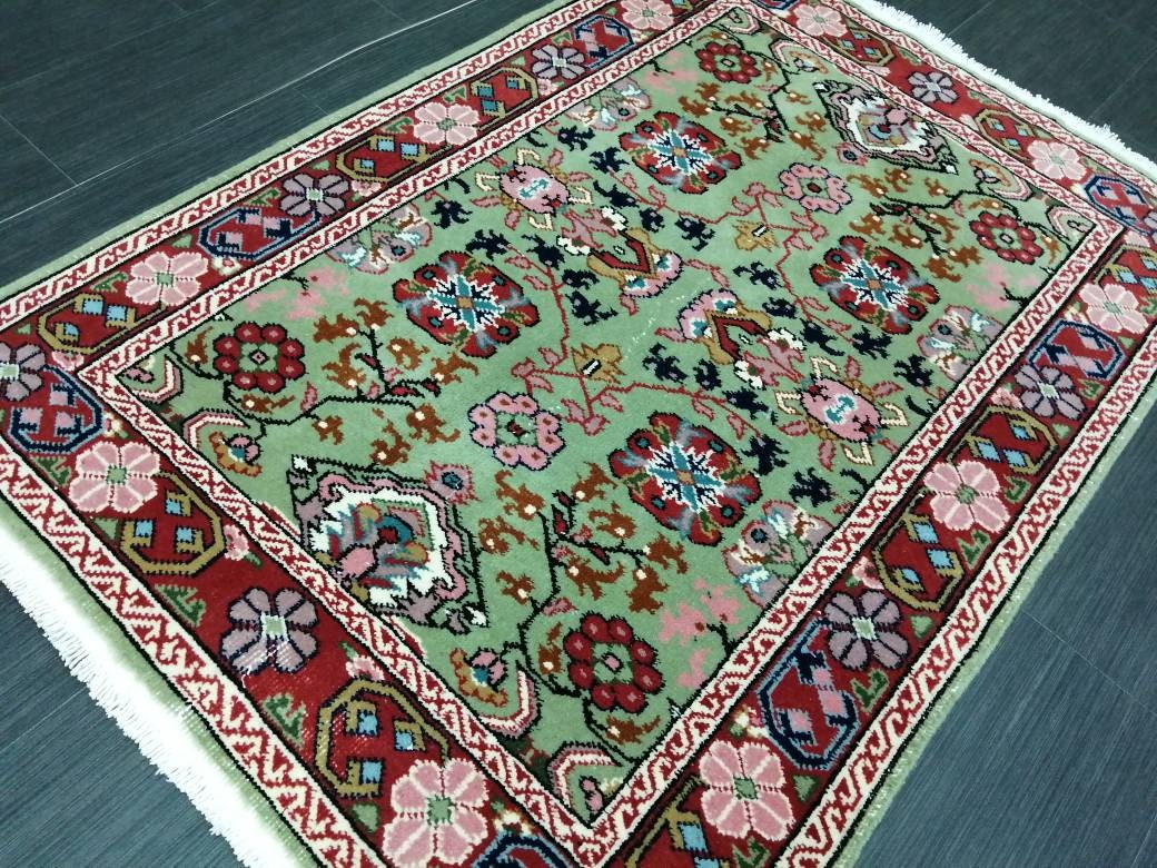 Green Turkish Runner Rug 3' 2" x 4' 7" Hand-Knotted | No. WR21340