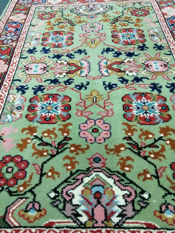 Green Turkish Runner Rug 3' 2" x 4' 7" Hand-Knotted | No. WR21340