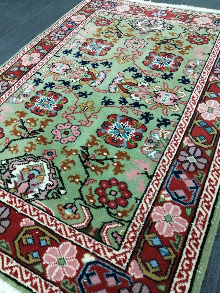 Green Turkish Runner Rug 3' 2" x 4' 7" Hand-Knotted | No. WR21340