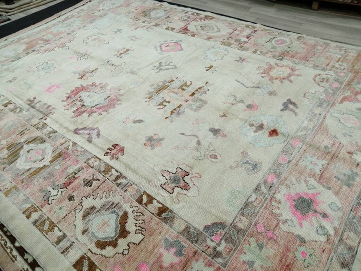 Turkish Oushak Rug 9' x 12' 2" Hand-Knotted border