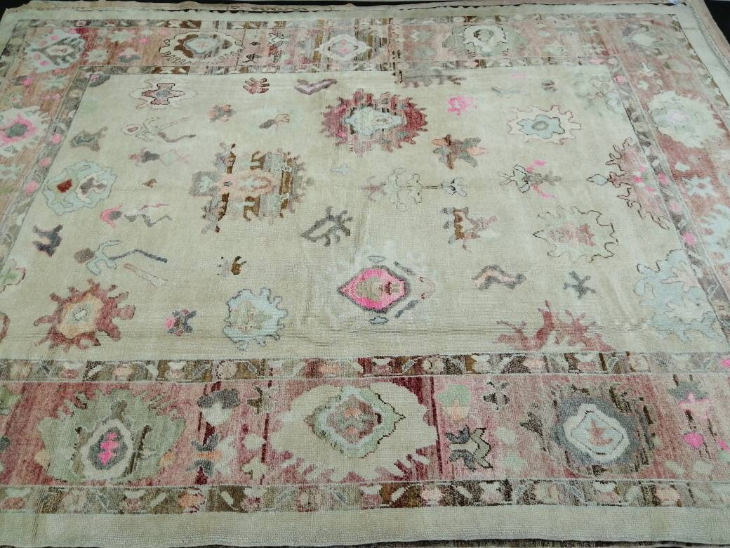 Turkish Oushak Rug 9' x 12' 2" Hand-Knotted reverse