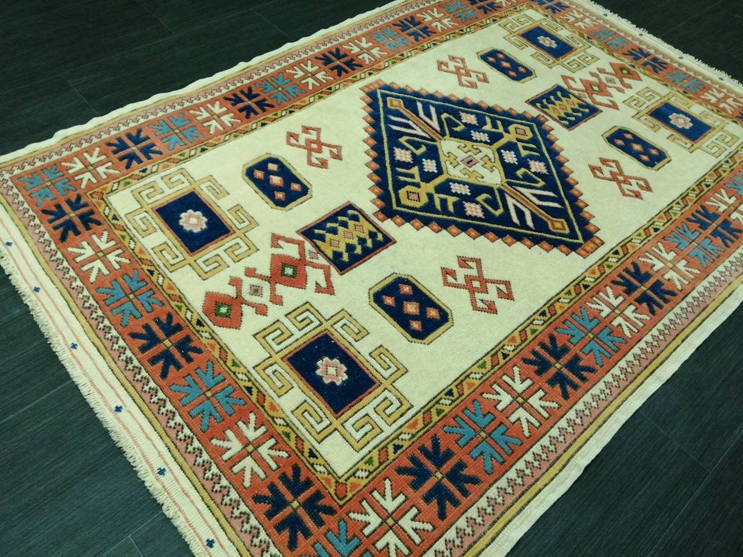 Beige Turkish Runner Rug 3' 7" x 5' 3" Hand-Knotted