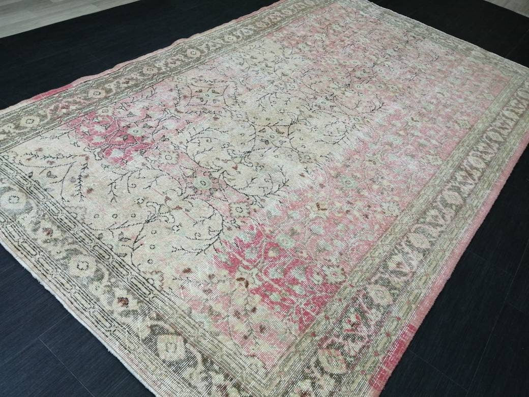 Pink Turkish Oushak Rug 5' 9" x 9' 1" Hand-Knotted reverse