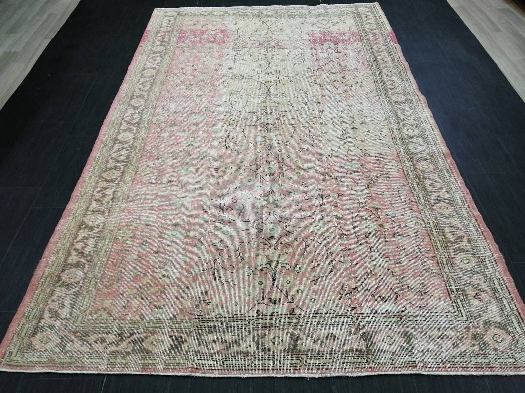Pink Turkish Oushak Rug 5' 9" x 9' 1" Hand-Knotted field