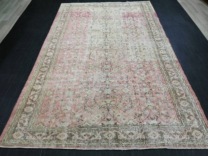 Pink Turkish Oushak Rug 5' 9" x 9' 1" Hand-Knotted field