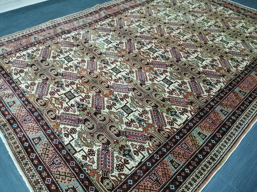Beige Turkish Oushak Rug 6' 4" x 9' 4" Hand-Knotted