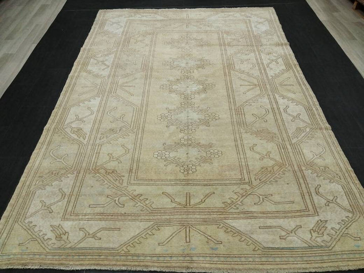 Beige Turkish Oushak Rug 6' 5" x 9' 5" Hand-Knotted