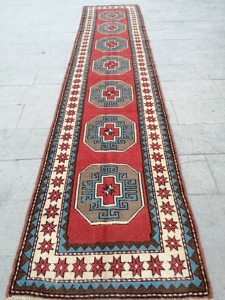 Beige Turkish Runner Rug 2' 10" x 13' 2" Hand-Knotted reverse