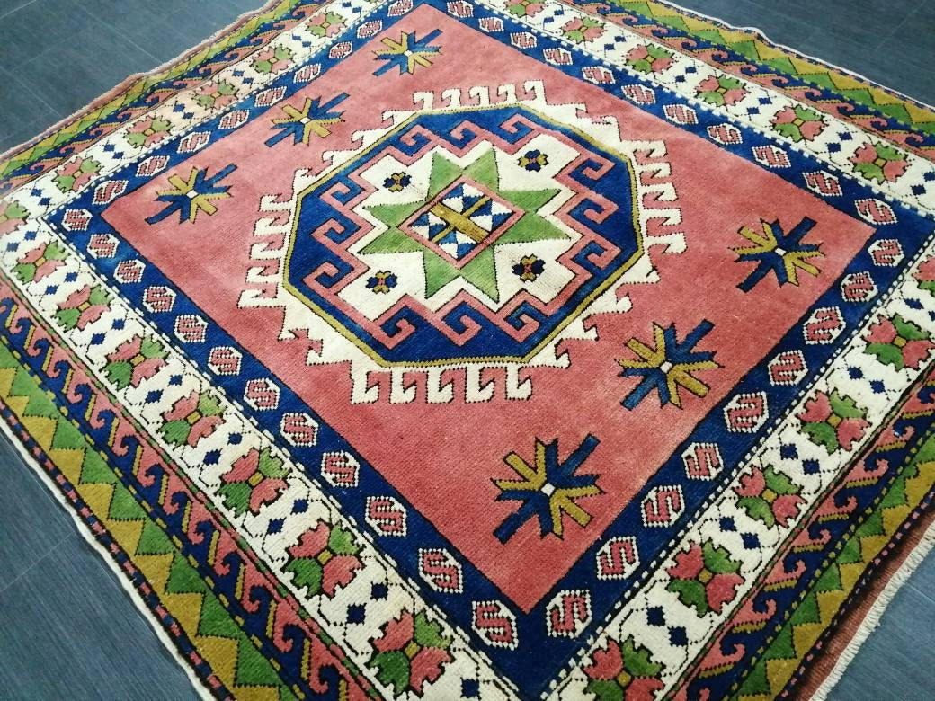 Beige Turkish Runner Rug 5' 2" x 5' 8" Hand-Knotted detail