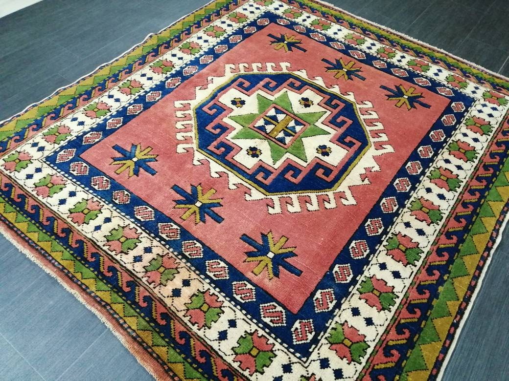 Beige Turkish Runner Rug 5' 2" x 5' 8" Hand-Knotted reverse