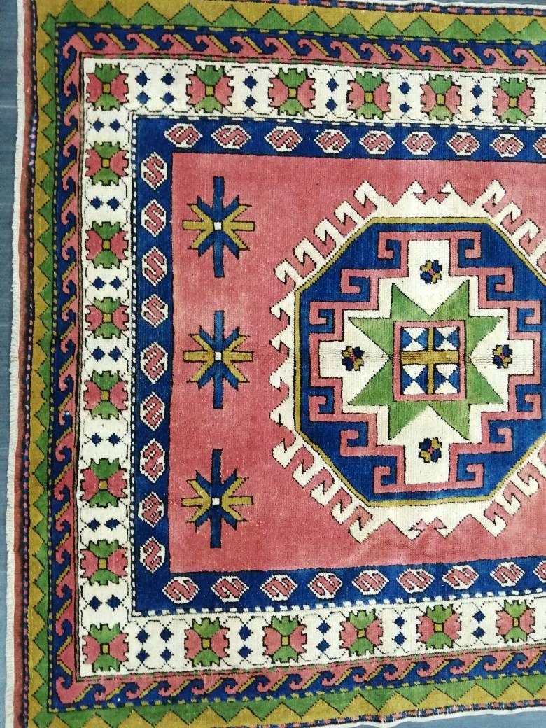 Beige Turkish Runner Rug 5' 2" x 5' 8" Hand-Knotted close-up