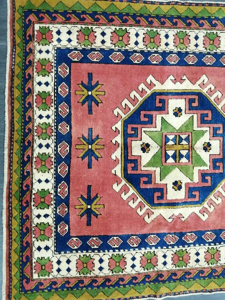 Beige Turkish Runner Rug 5' 2" x 5' 8" Hand-Knotted close-up