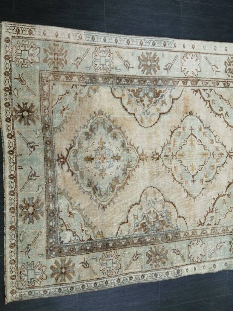 Tan Turkish Runner Rug 4' 11" x 12' 8" Hand-Knotted reverse