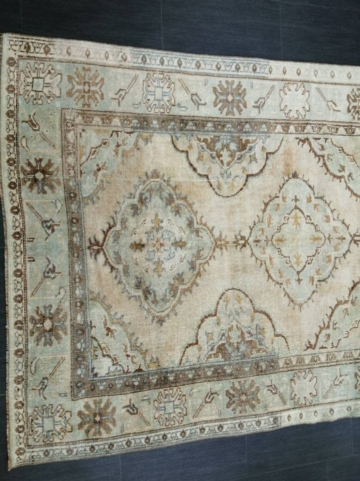 Tan Turkish Runner Rug 4' 11" x 12' 8" Hand-Knotted reverse