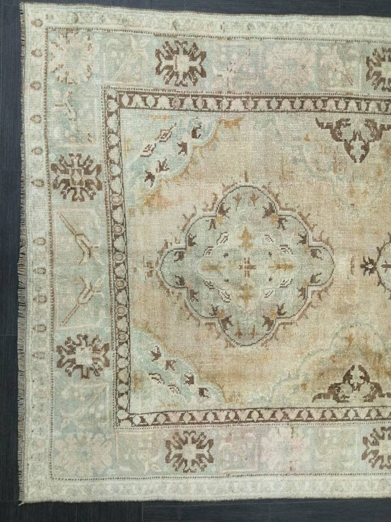 Tan Turkish Runner Rug 4' 11" x 12' 8" Hand-Knotted close-up