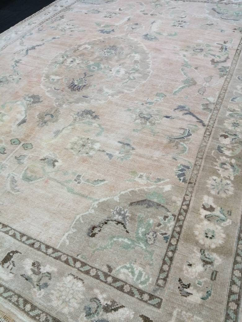 Beige Turkish Runner Rug 5' 11" x 8' 4" Hand-Knotted detail