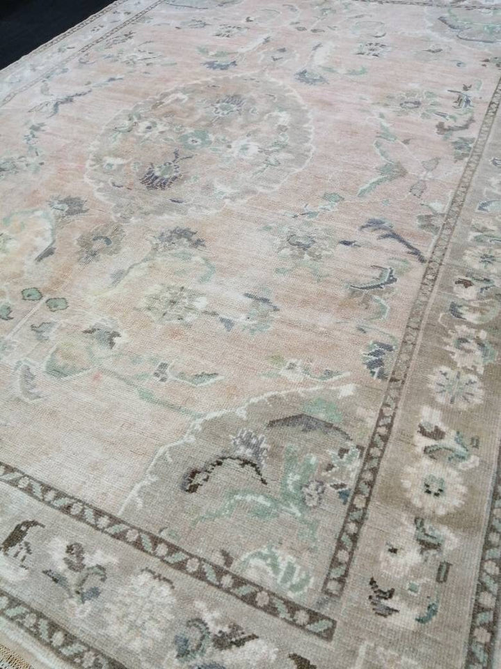 Beige Turkish Runner Rug 5' 11" x 8' 4" Hand-Knotted detail