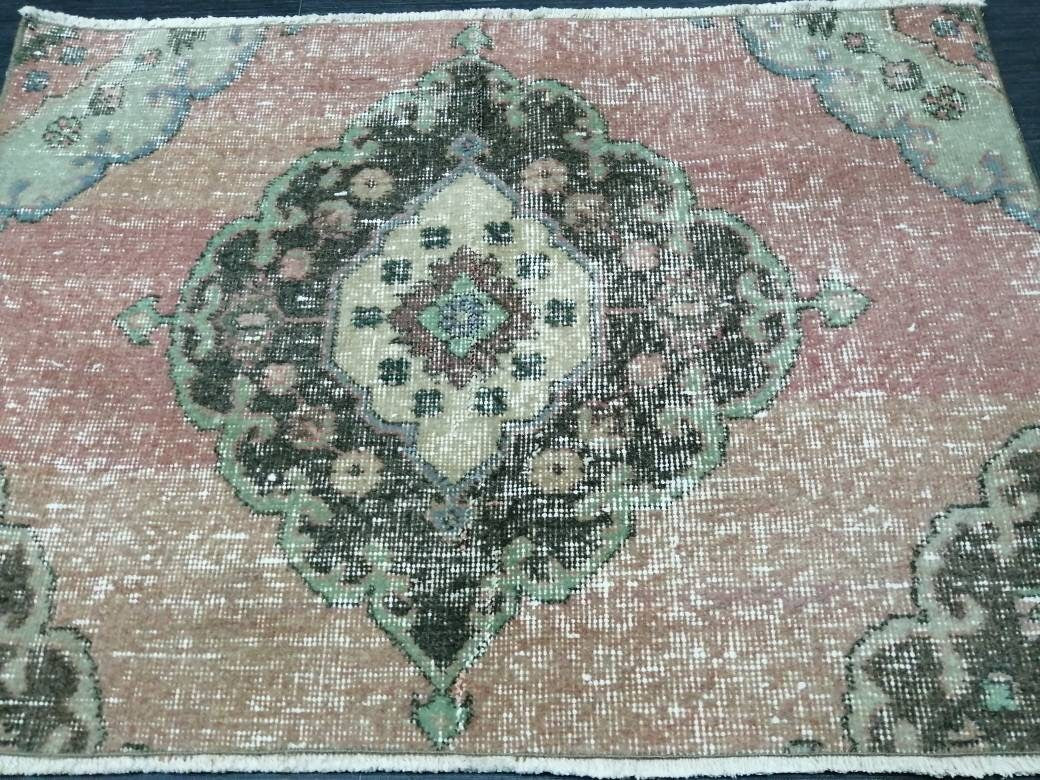 Beige Turkish Distressed Runner Rug 2' 4" x 3' 3" Hand-Knotted | No. WR28591