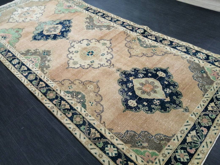 Beige Turkish Runner Rug 4' 6" x 10' 3" Hand-Knotted