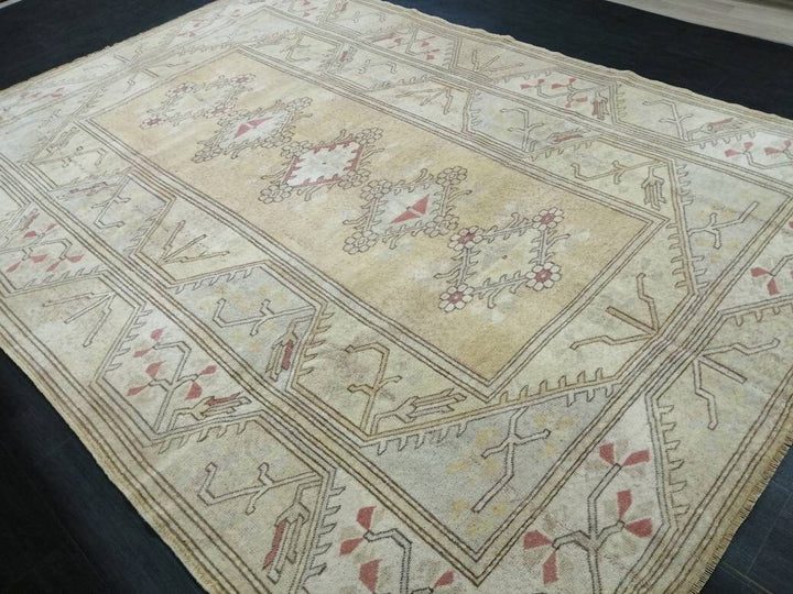 Beige Turkish Oushak Rug 6' 9" x 9' 6" Hand-Knotted