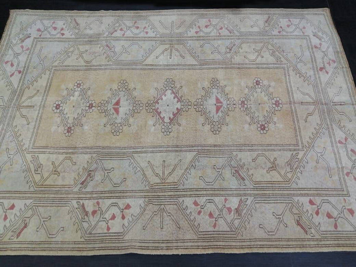 Beige Turkish Oushak Rug 6' 9" x 9' 6" Hand-Knotted field