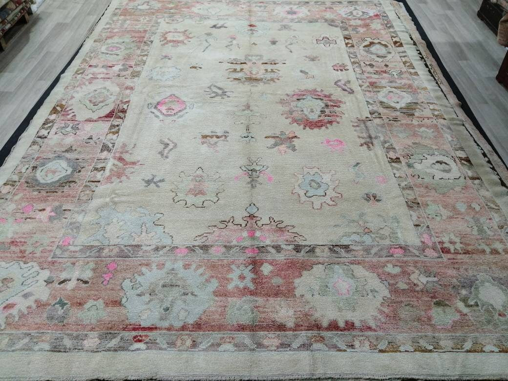 Turkish Oushak Rug 9' x 12' 2" Hand-Knotted field
