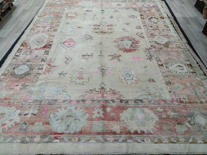 Turkish Oushak Rug 9' x 12' 2" Hand-Knotted field