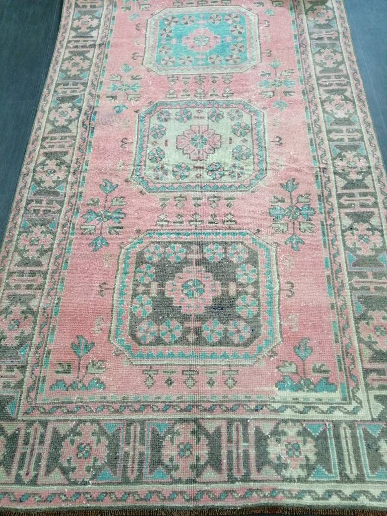 Beige Turkish Runner Rug 4' 5" x 19' 3" Hand-Knotted border