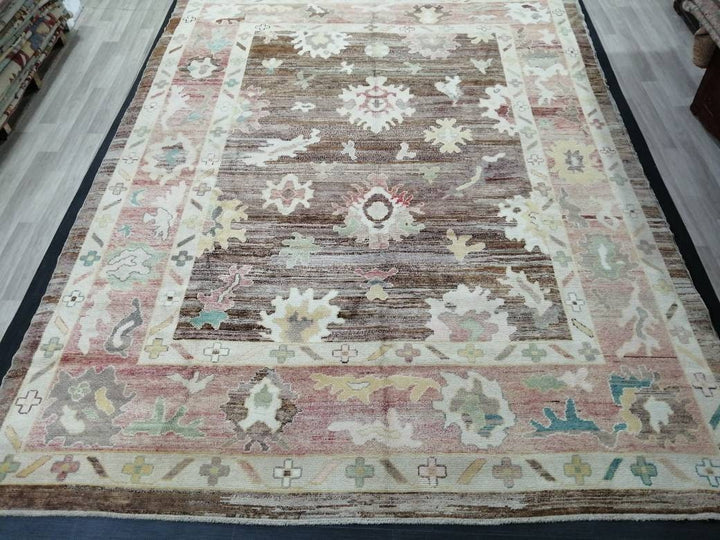 Turkish Oushak Rug 9' 3" x 12' 2" Hand-Knotted detail
