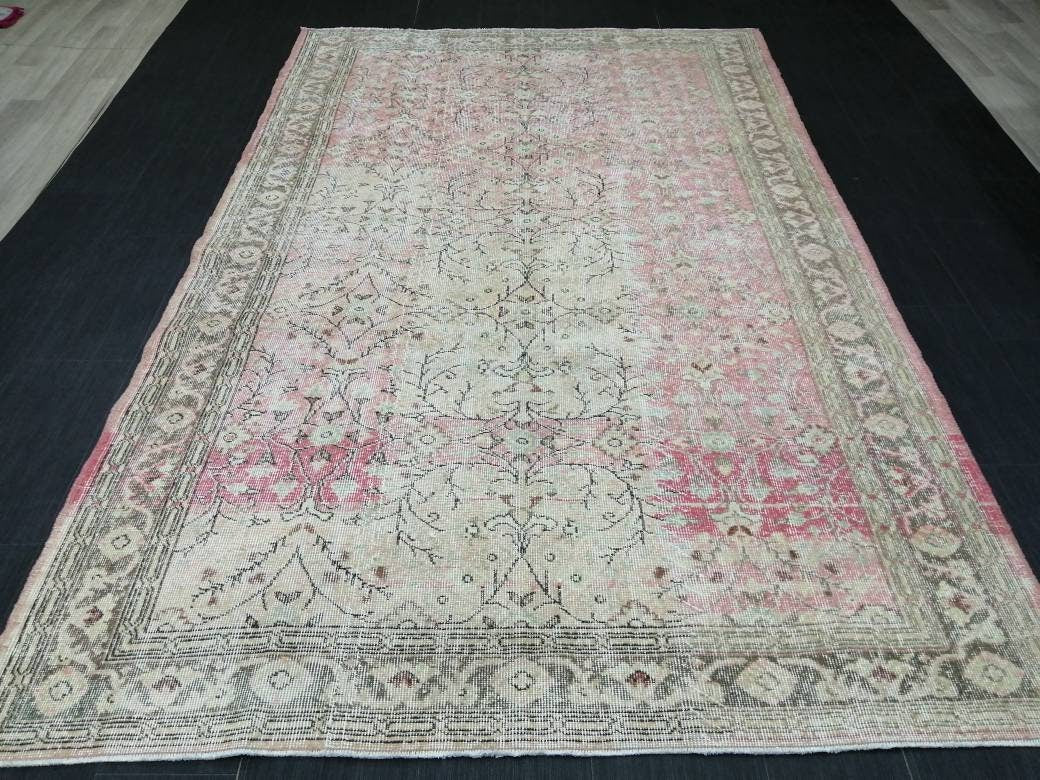 Pink Turkish Oushak Rug 5' 9" x 9' 1" Hand-Knotted view