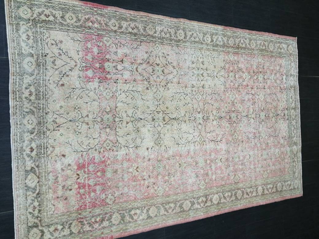 Pink Turkish Oushak Rug 5' 9" x 9' 1" Hand-Knotted close-up