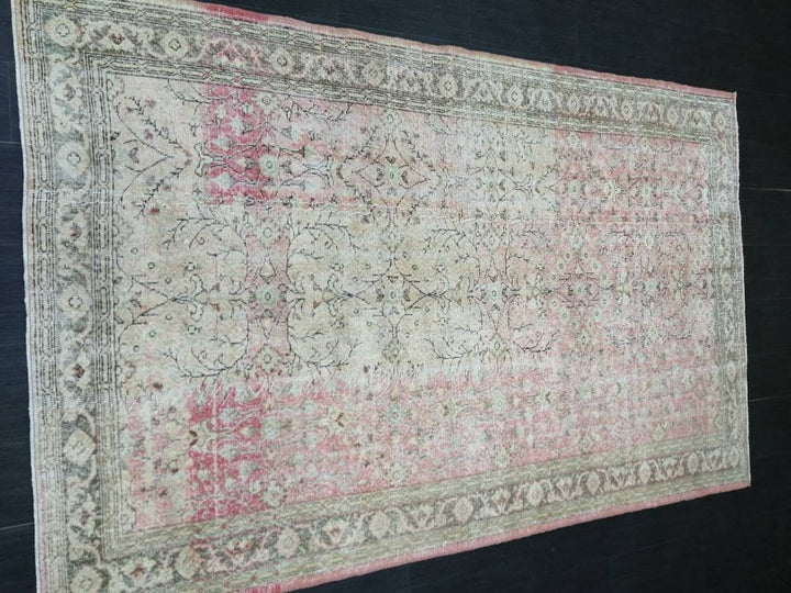 Pink Turkish Oushak Rug 5' 9" x 9' 1" Hand-Knotted close-up