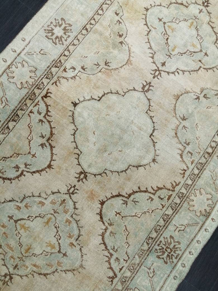 Tan Turkish Runner Rug 4' 11" x 12' 8" Hand-Knotted border