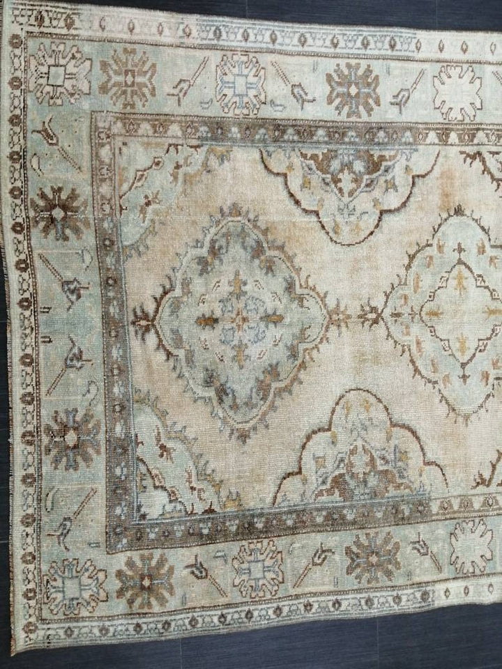 Tan Turkish Runner Rug 4' 11" x 12' 8" Hand-Knotted texture